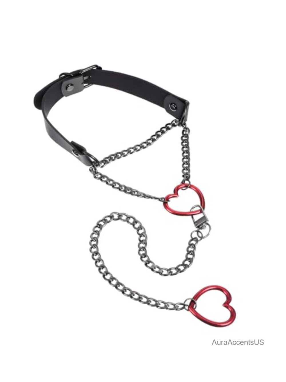 Heart Slip Chain Necklace, Adjustable Y-Shaped Choker, PU Leather & Stainless